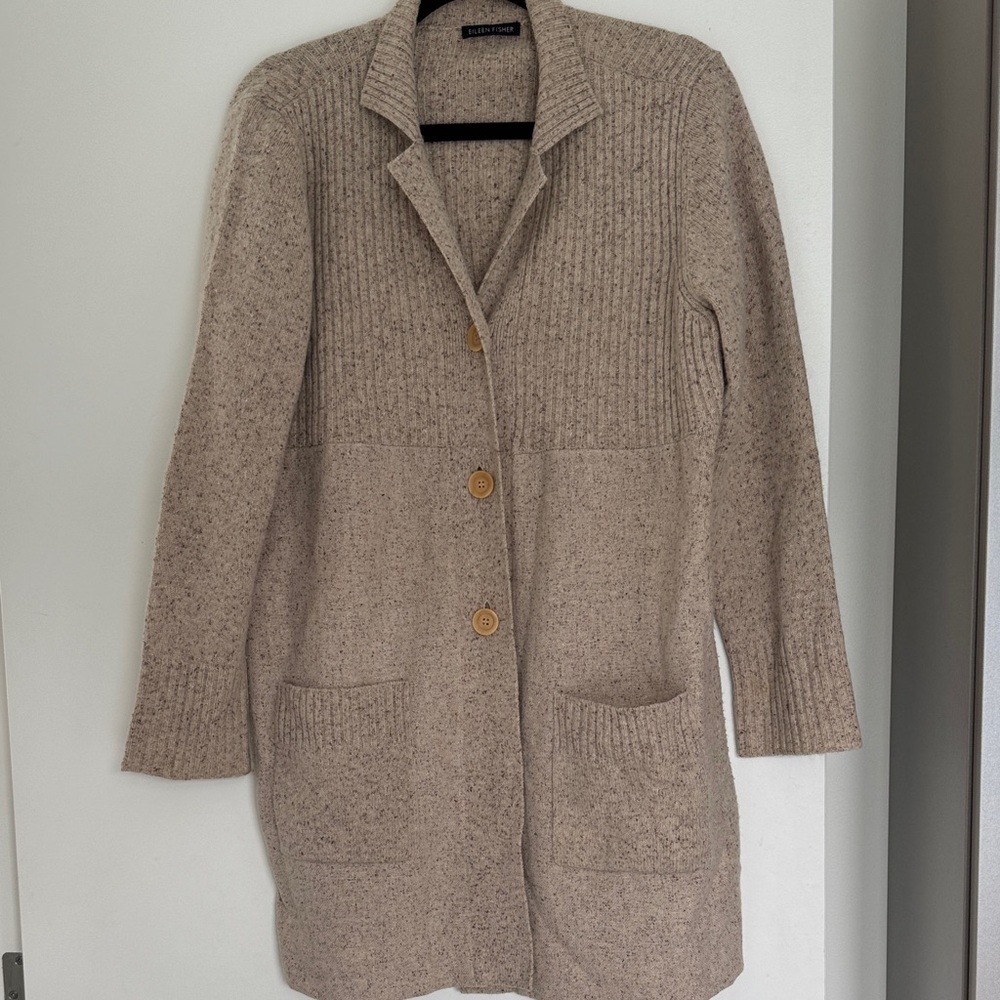 Eileen fisher open Cardigan Sweater in sand / oat color